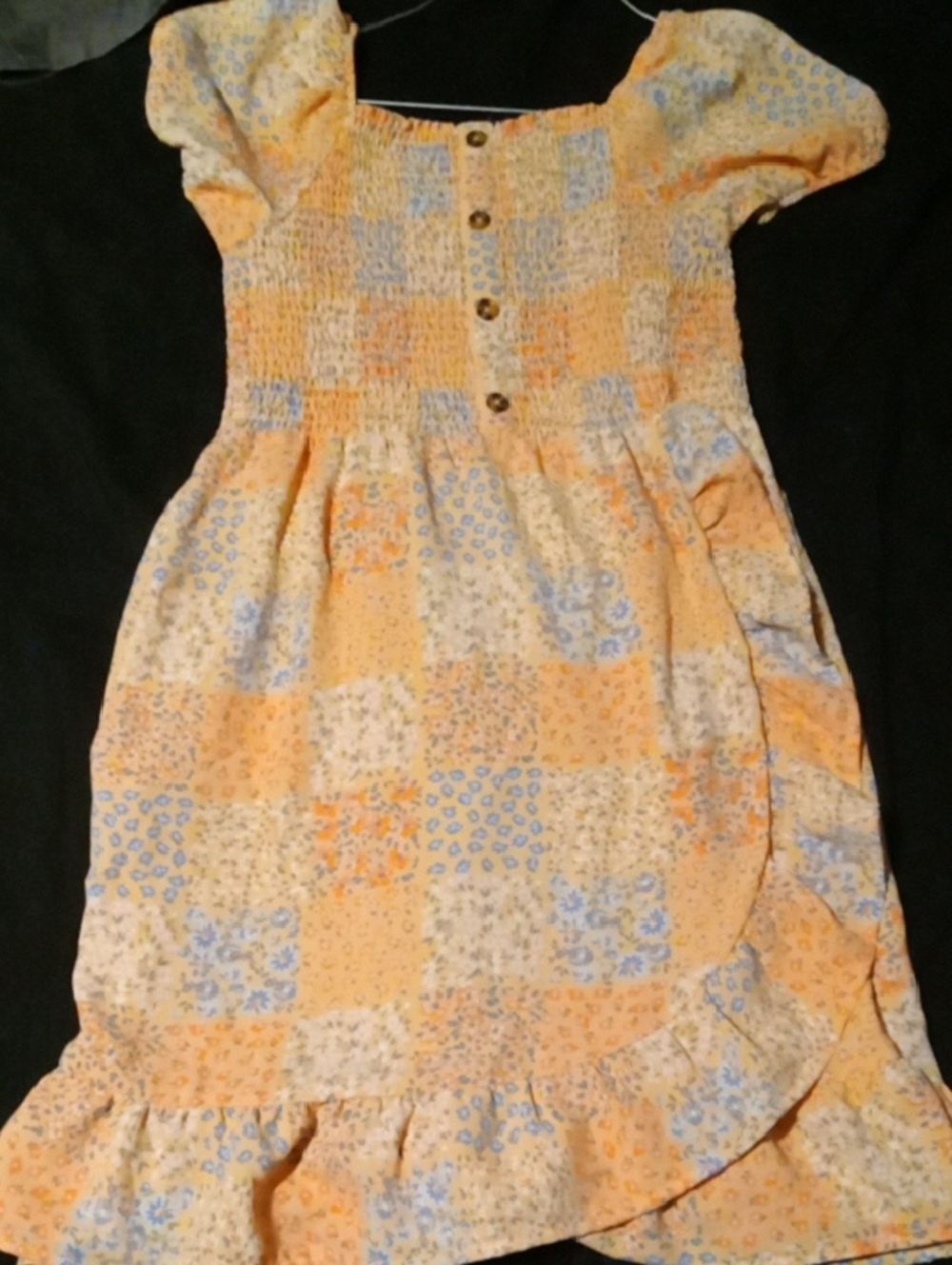 wonder nation Peach and Light Blue Patchwork Smocked Dress